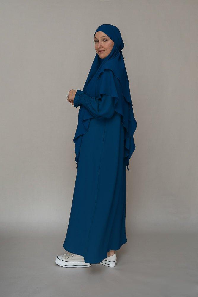 Premium Navy Blue Two-Layer Khimar Niqab - Modest Islamic Prayer Veil for Women - Perfect for Prayer, Hijab, and Everyday Wear