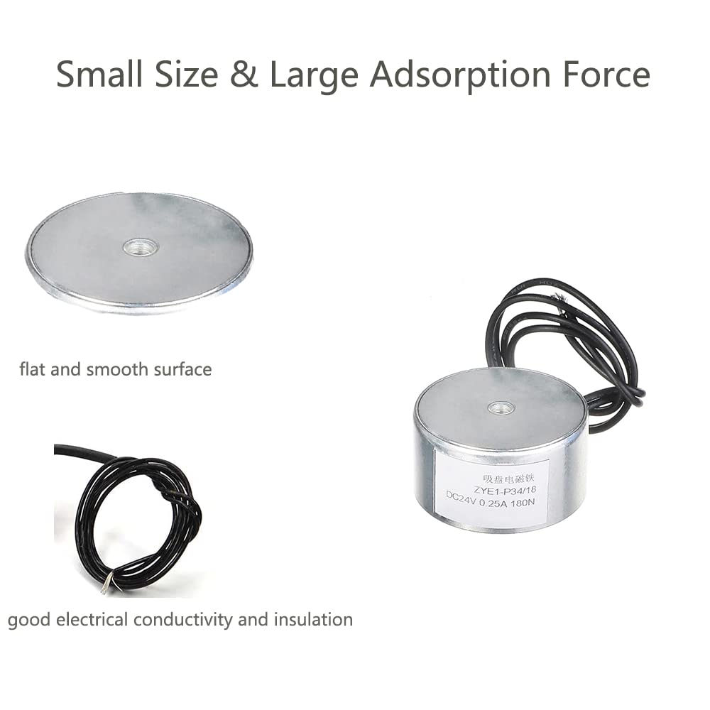24V DC 180N Electric Lifting Magnet - Electromagnet Solenoid for Heavy Duty Lifting (34mmx18mm) - Perfect for Industrial Automation, CNC Machines, and Metal Handling