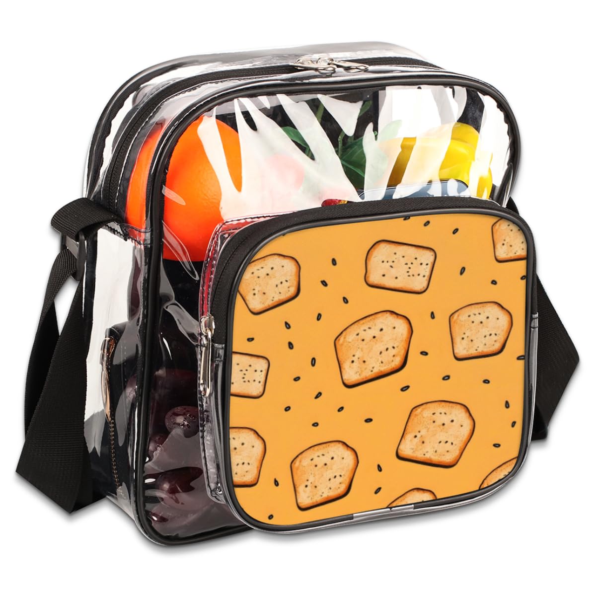Mularoka Clear Crossbody Purse - Yellow Bread Themed Stadium Approved Transparent Bag for Women & Men | Perfect for Festivals, Sports Events, Concerts & Theme Parties | Food Inspired Fashion Accessory