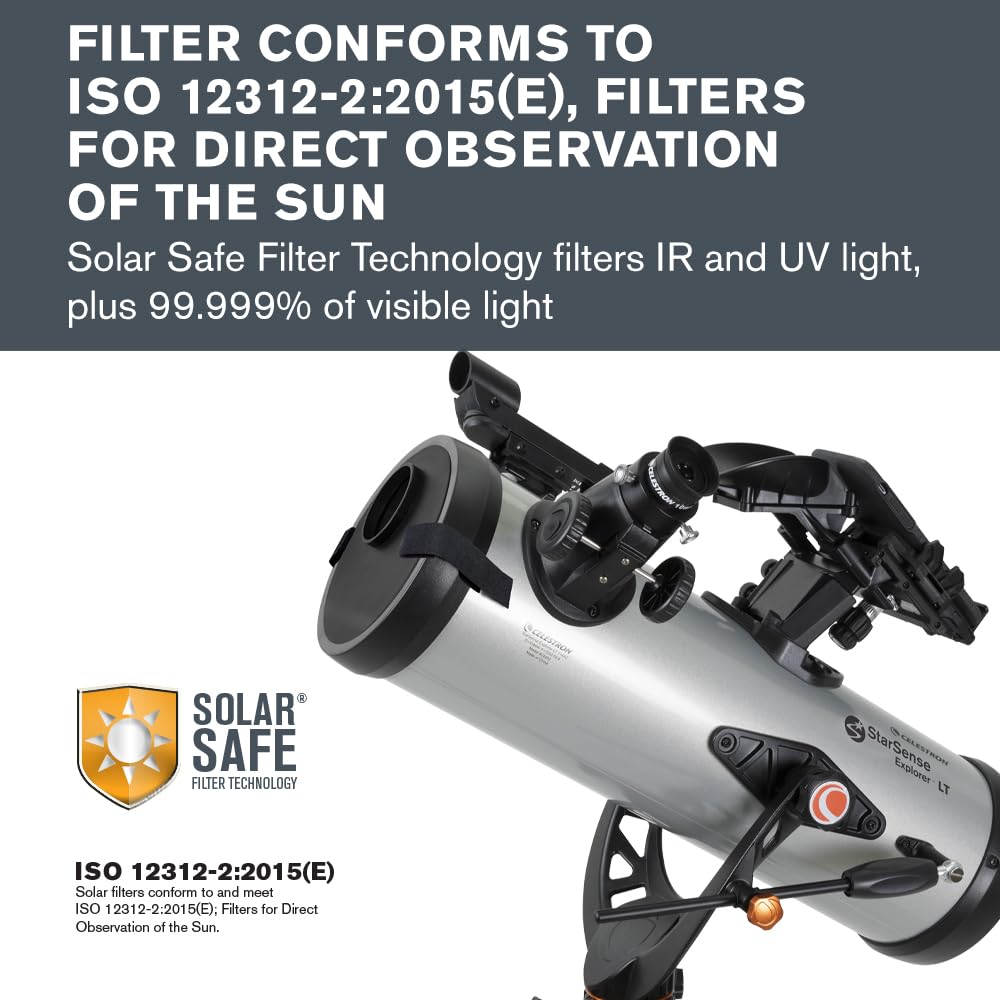 Celestron EclipSmart Safe Solar Eclipse Telescope Filter – ISO 12312-2:2015(E) Certified – Compatible with 114mm AZ & EQ Telescopes – Solar Observation & Sunspot Viewing – Secure Fit for Safe Solar Viewing – Perfect for Astronomy Enthusiasts & Eclipse Events