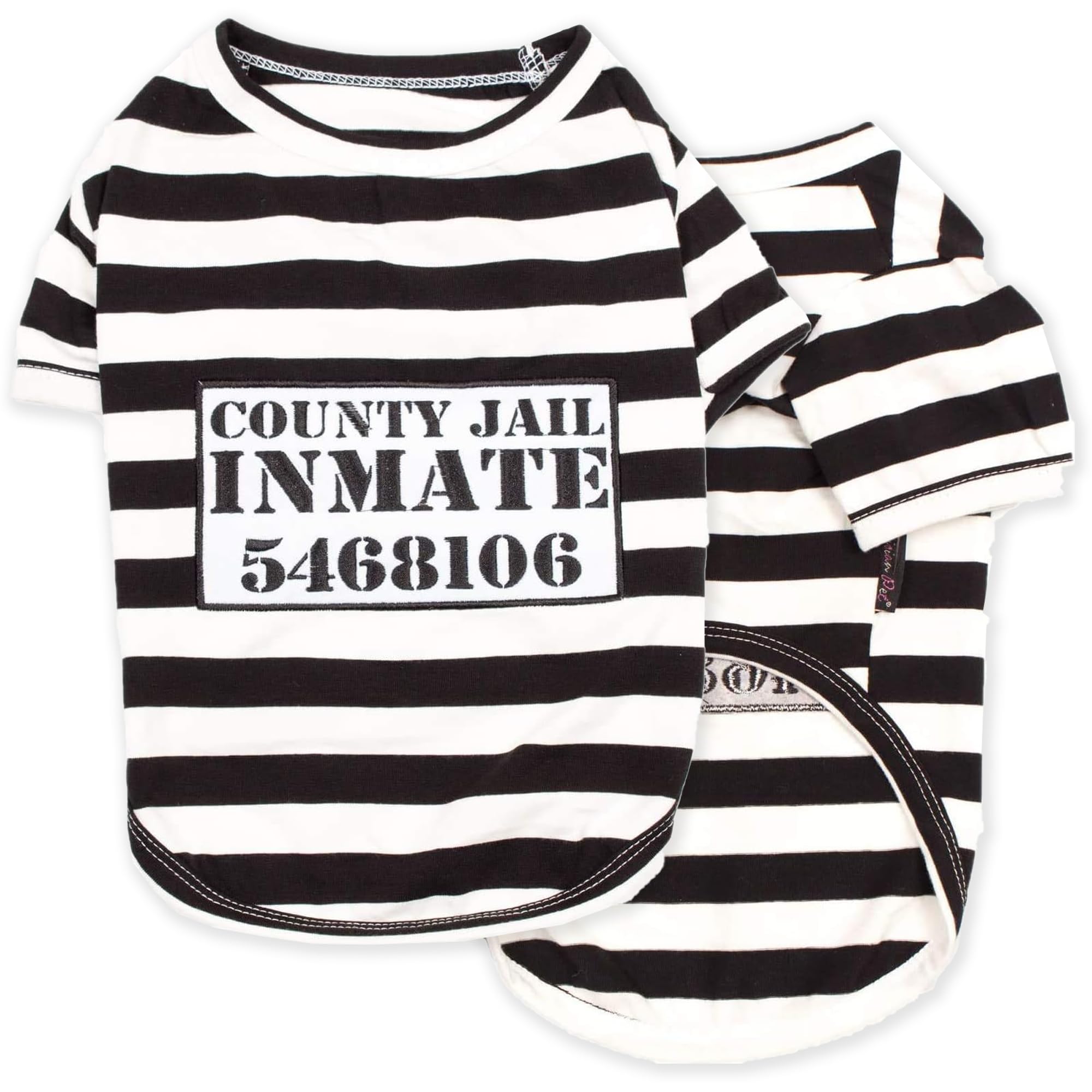 Parisian Pet Dog Shirt - 100% Cotton Black & White Striped Prisoner Costume for Medium Dogs - Breathable Lightweight Polyester Dog Clothing with Sleeves - Perfect for Halloween, Dress-Up Parties & Themed Pet Events