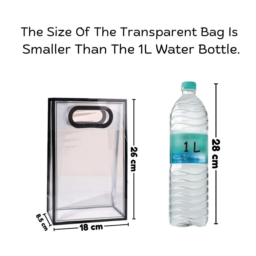 SATYAM KRAFT 6-Piece Clear Plastic Gift Bags with Handles - 18x26x8.5cm Small Black Translucent Goodie Bags for Birthday Parties, Weddings, Shopping, Festivals & Special Events | Perfect for Party Favors, Gift Wrapping & Event Decorations