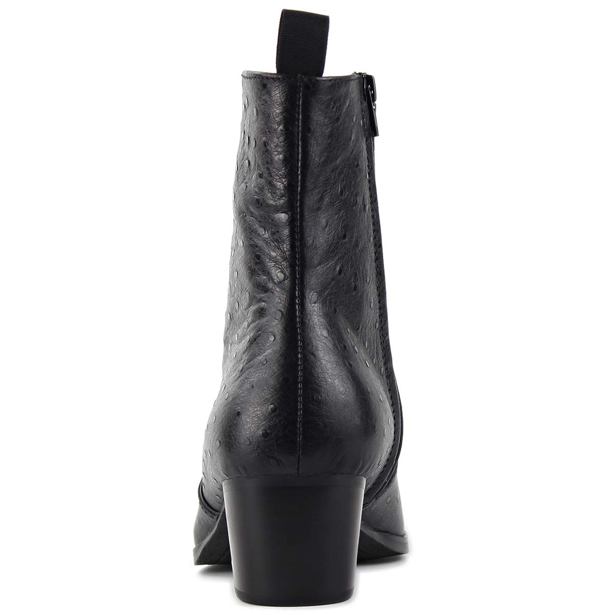 Premium Men's Chelsea Ankle Boots - Genuine Leather Ostrich Print Western Cowboy Boots with Side Zipper & Low Heel - Stylish Dress Boots JY014 for Casual Wear, Office & Night Out