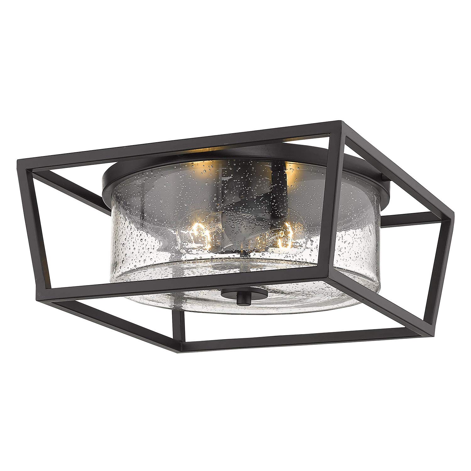 Golden Lighting Mercer Flush Mount Ceiling Light - Matte Black with Seeded Glass, Modern Ceiling Light Fixture for Bedroom, Kitchen & Hallway