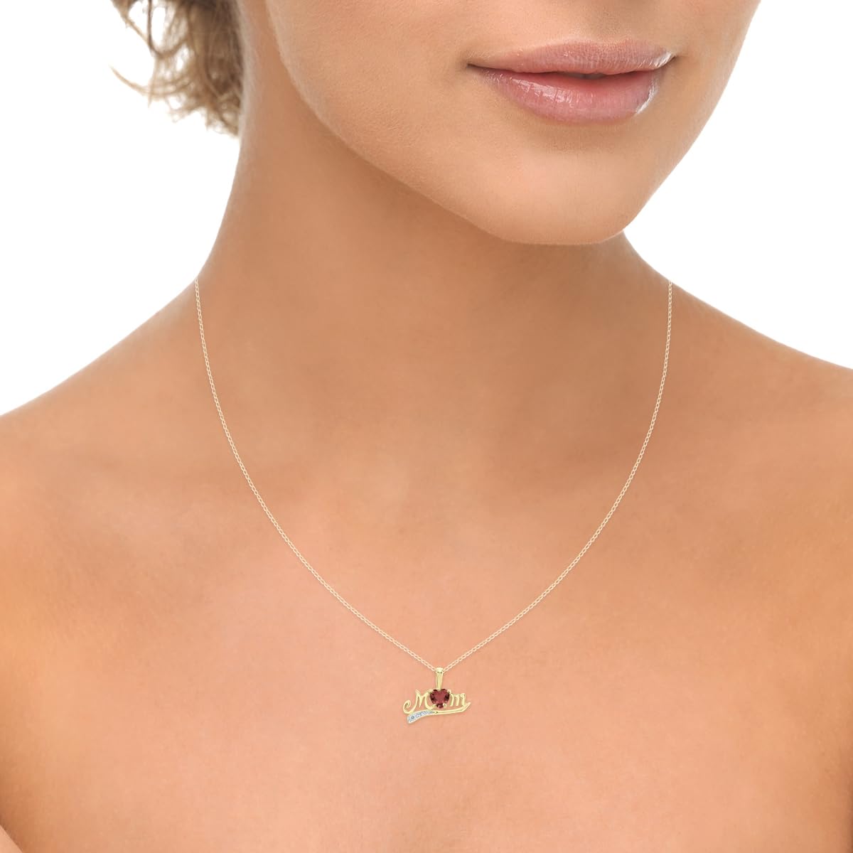 10K Yellow Gold Genuine Gemstone & Diamond Mom Pendant - Amethyst, Blue Topaz, Garnet Birthstone Jewelry Gift for Mother's Day, Birthday, Anniversary | Elegant Necklace for Women, Perfect for Special Occasions & Everyday Wear