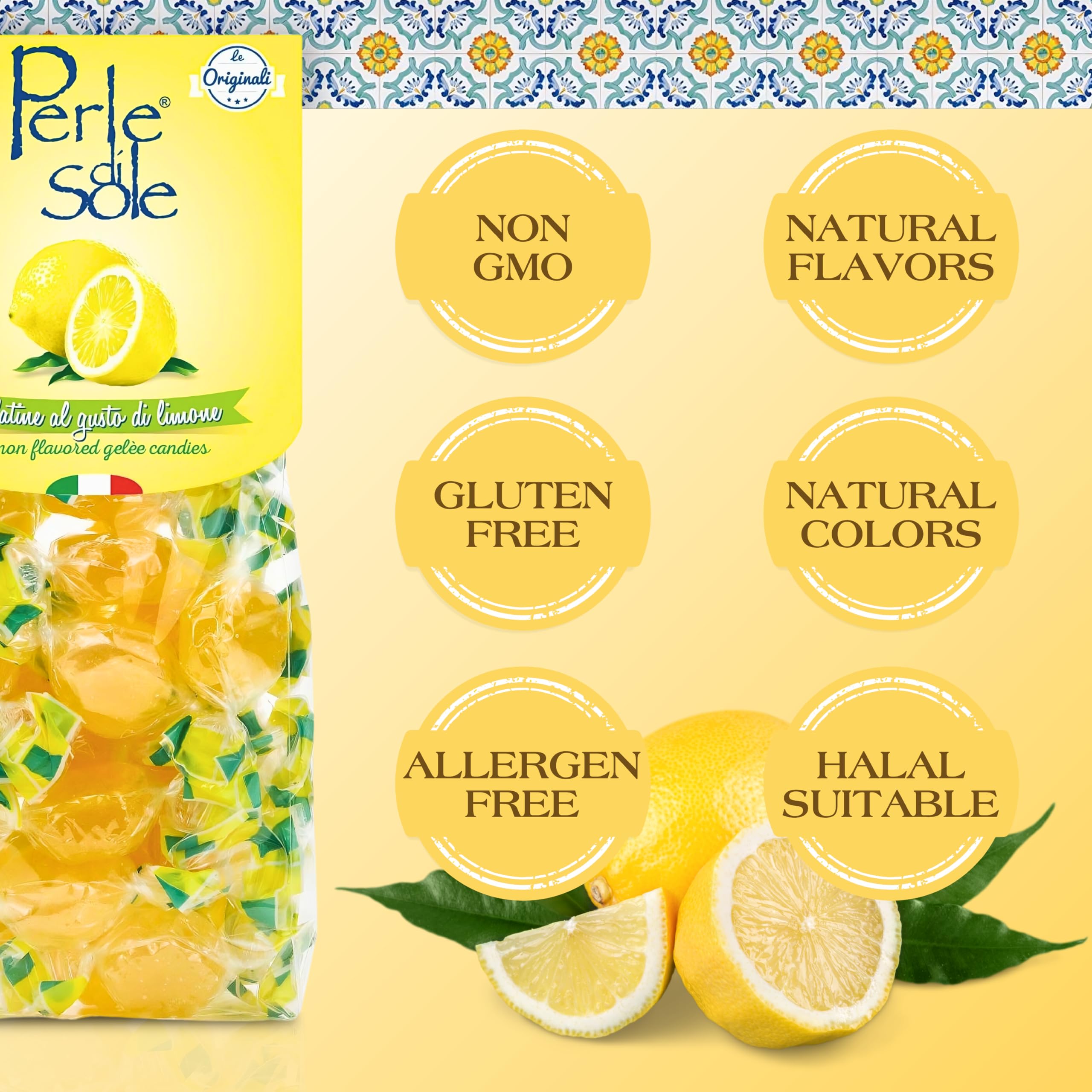Perle di Sole Soft Lemon Candy from Italy - Lemon Jelly Candy - Italian Individually Wrapped Fruit Gelee - Gourmet Lemon Sweets - Pack of 6 (7.05 Oz) - Perfect for Parties, Gifts & Office Snacks