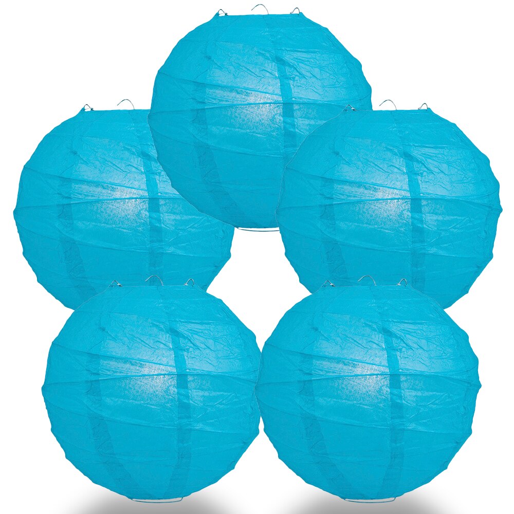 5 Pack 20 Inch Turquoise Round Paper Lanterns for Party Decorations - Chinese Style Hanging Decor for Weddings, Baby Showers & Indoor Outdoor Events