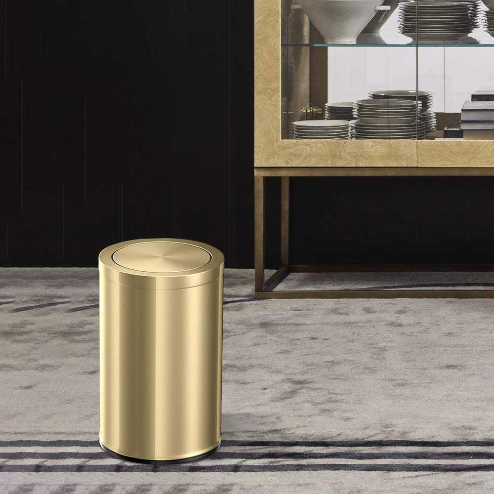 Stainless Steel Trash Can with Flip Lid - 9L for Kitchen, Bathroom & Bedroom - Metallic Gold