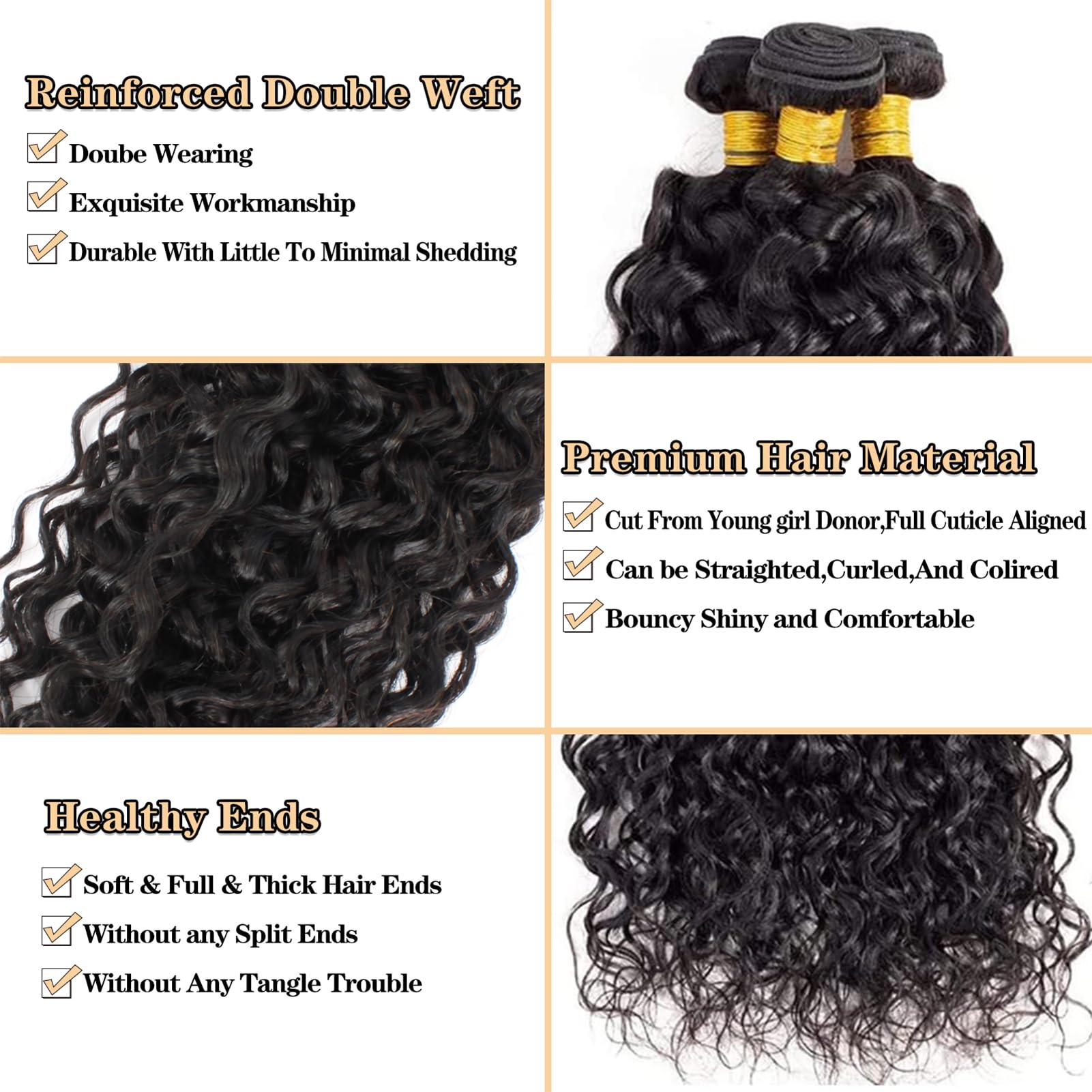 Royal Impression 12A Water Wave Bundles with Closure 100% Unprocessed Virgin Brazilian Human Hair (24 26 28+22 Inches) - 3 Bundles & 4×4 Lace Closure Natural Black for Stunning Curly Hairstyles - Perfect for Weaves, Extensions & Everyday Glam Looks