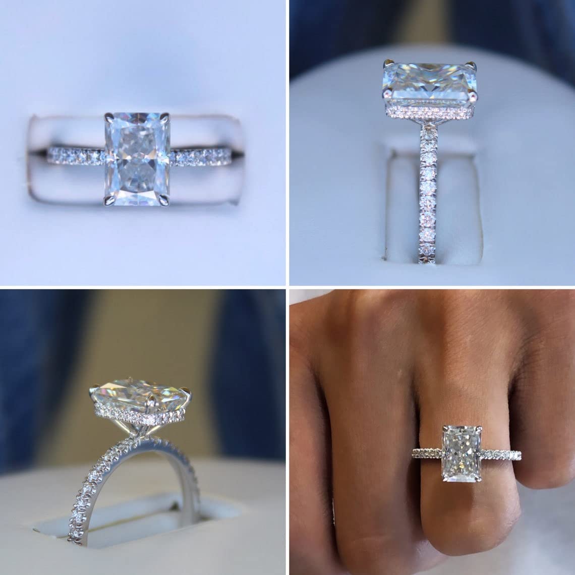 4.00 Carat Radiant Cut Moissanite Infinity Accent Engagement Ring - Vintage Solitaire Hidden Halo Setting Silver Wedding Band - Anniversary Promise Ring Gift for Her by Neerja Jewels - Perfect for Proposals, Weddings & Romantic Occasions