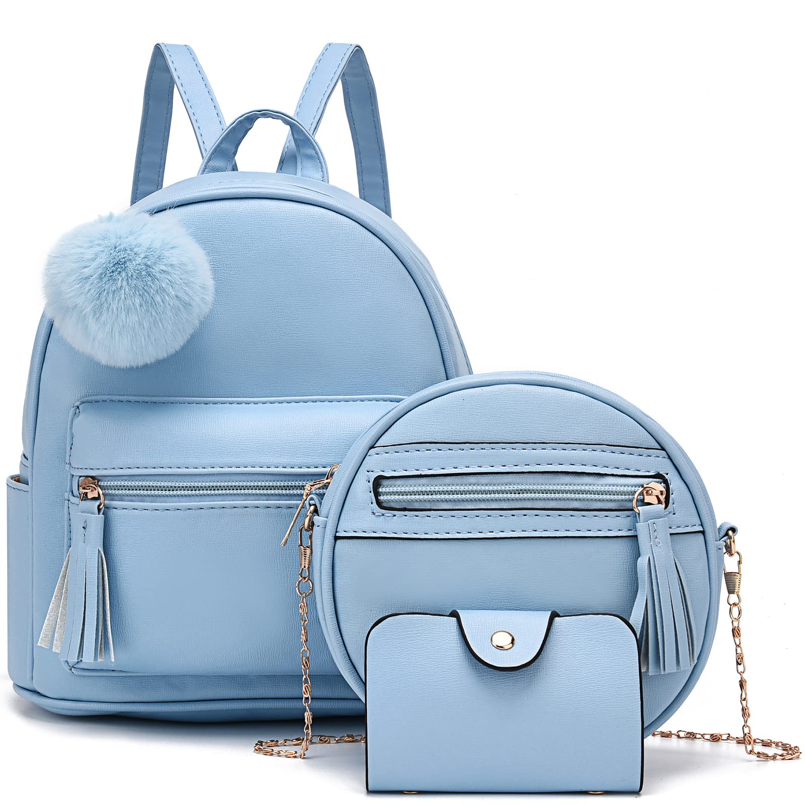 Women's PU Leather Backpack - Stylish Travel & School Bag for Daily Use (Blue)