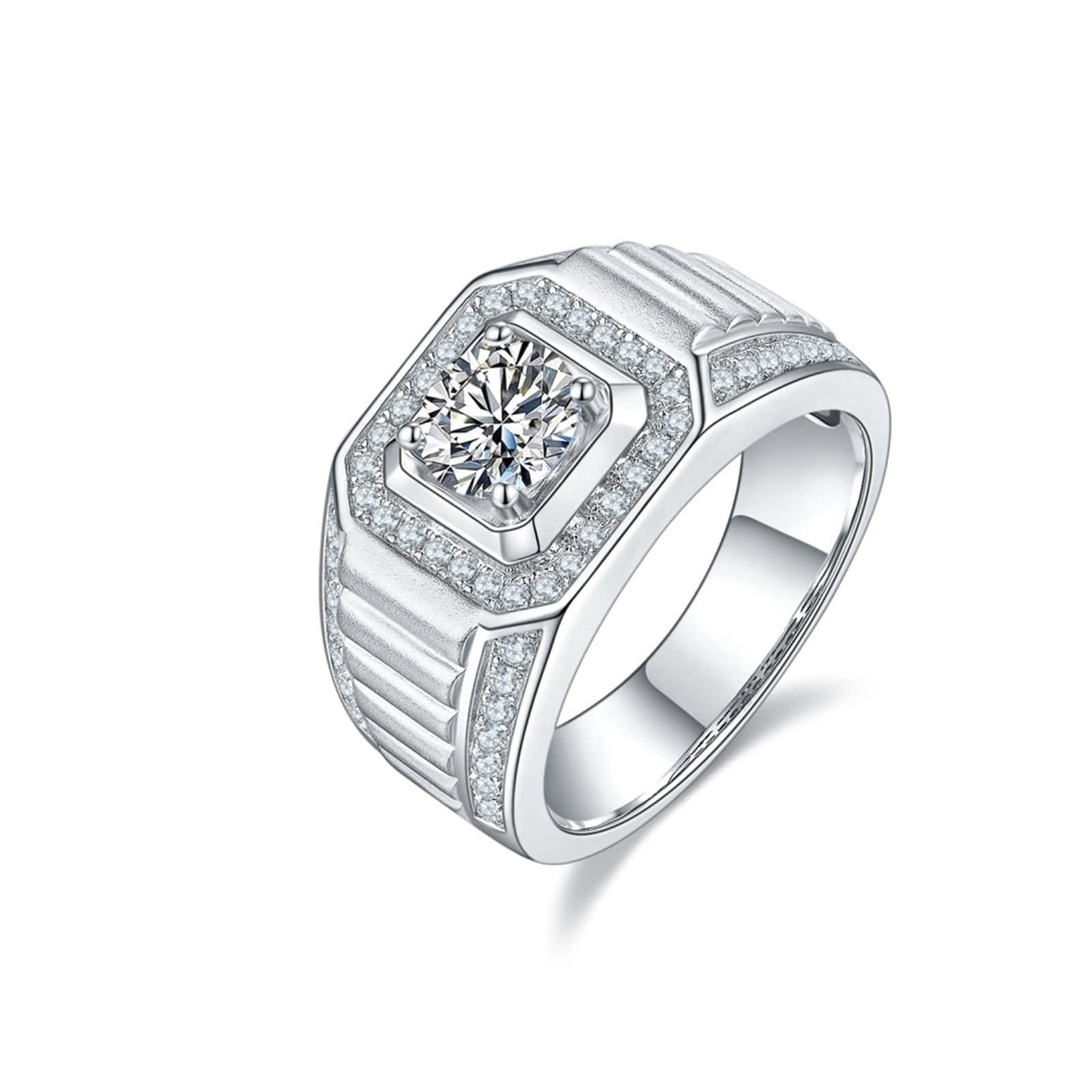 Men's Wedding Ring - Square Ladder Sterling Silver Band with Cubic Zirconia - Perfect for Engagement, Anniversary & Graduation Gifts - Elegant Jewelry for Special Occasions