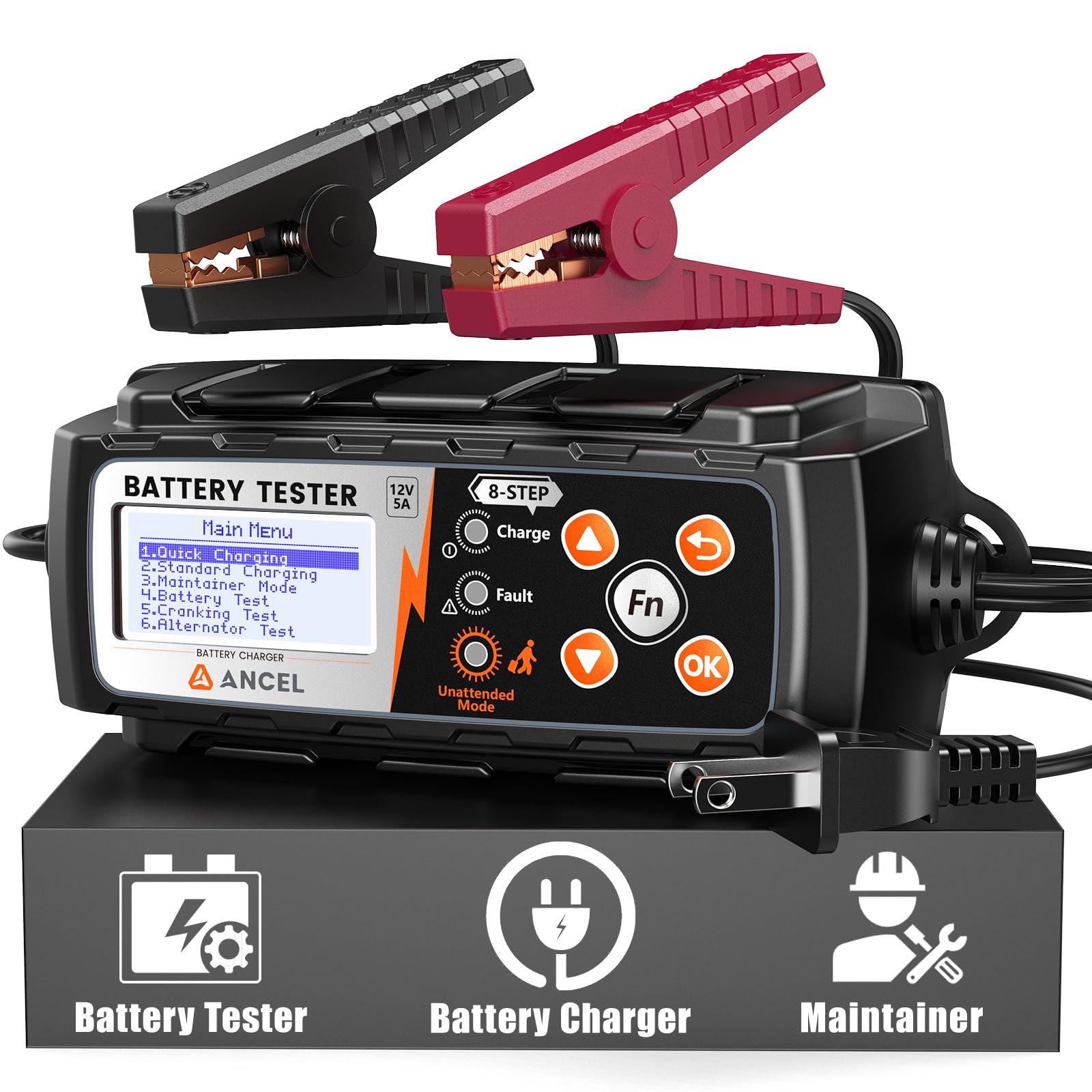 ANCEL BT521 12V Smart Battery Charger & Maintainer - Trickle Charger, Float Charger with Desulfator - Car Battery Tester for Cars, Motorcycles, Trucks, Boats, RVs - Perfect for Winter Storage & Vehicle Maintenance