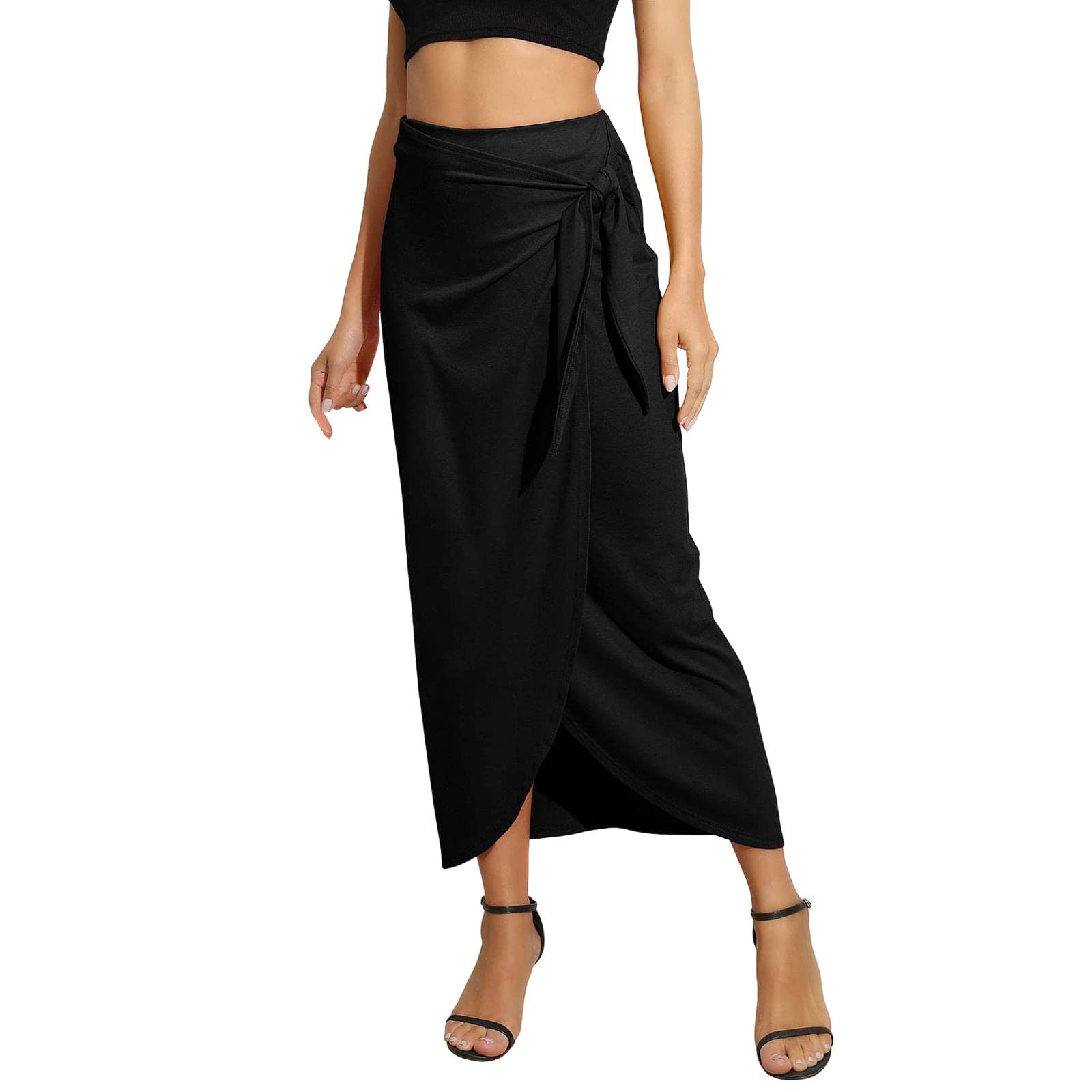 Women's High Waist Wrap Maxi Skirt - Slim Boho Pencil Long Skirt with Draped Front & Zip Closure | Perfect for Casual Outings, Office Wear & Special Occasions