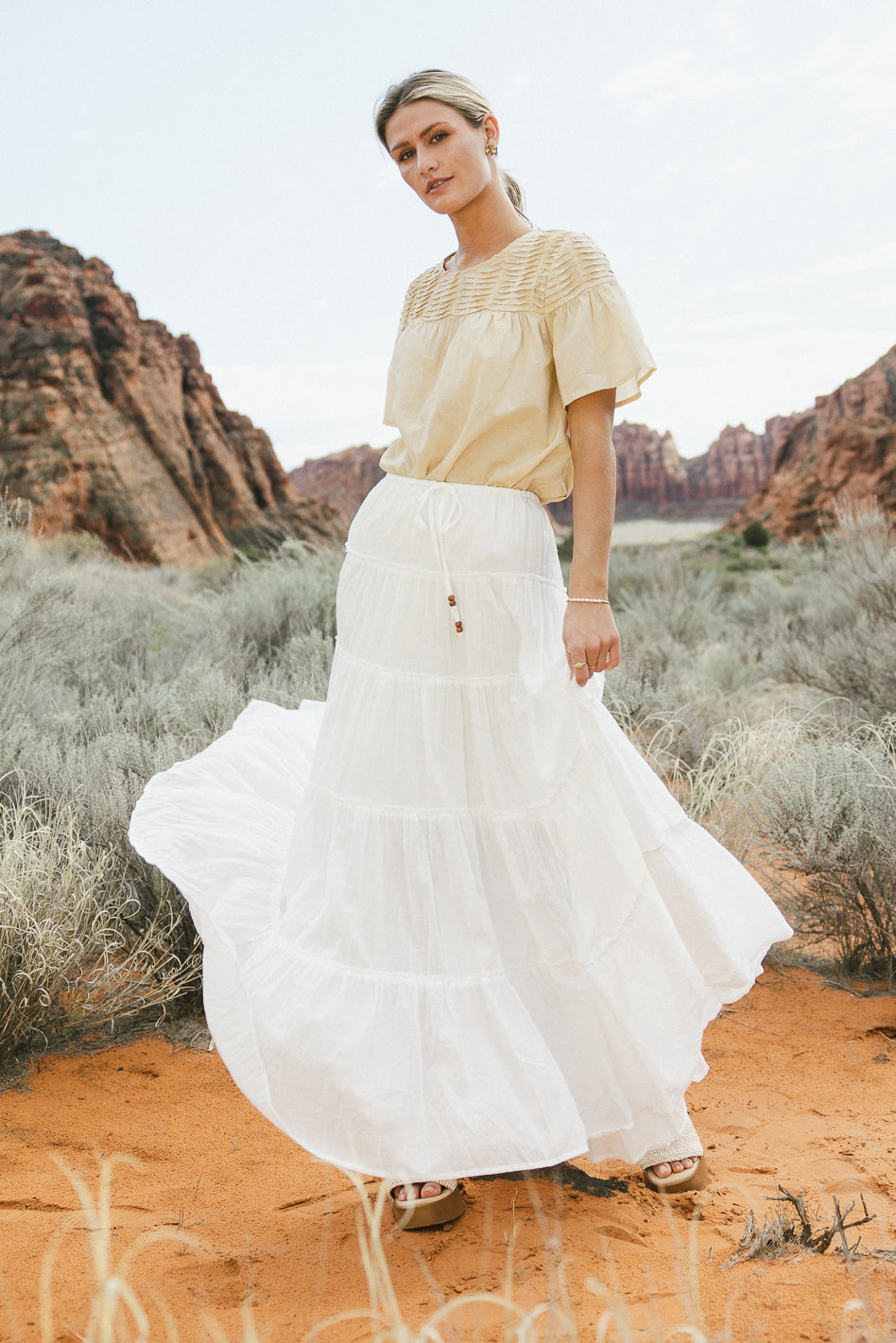 Baylin Tiered Skirt for Women - White Flowy Midi Skirt with Ruffles | Perfect for Summer, Beach Vacations & Boho Outfits