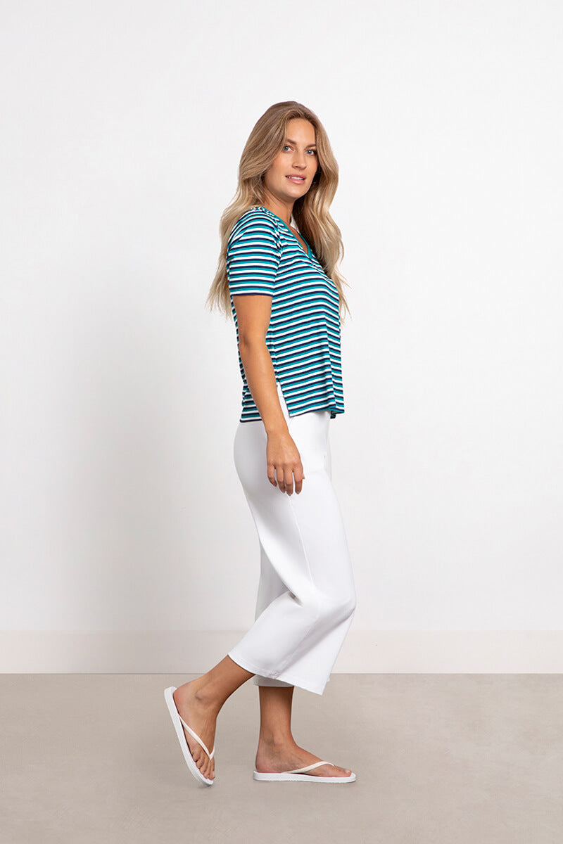 Eco-Friendly Bamboo Scoop Neck T-Shirt for Women - Soft & Breathable Blue Multi Color - Perfect for Casual Wear, Yoga & Everyday Comfort