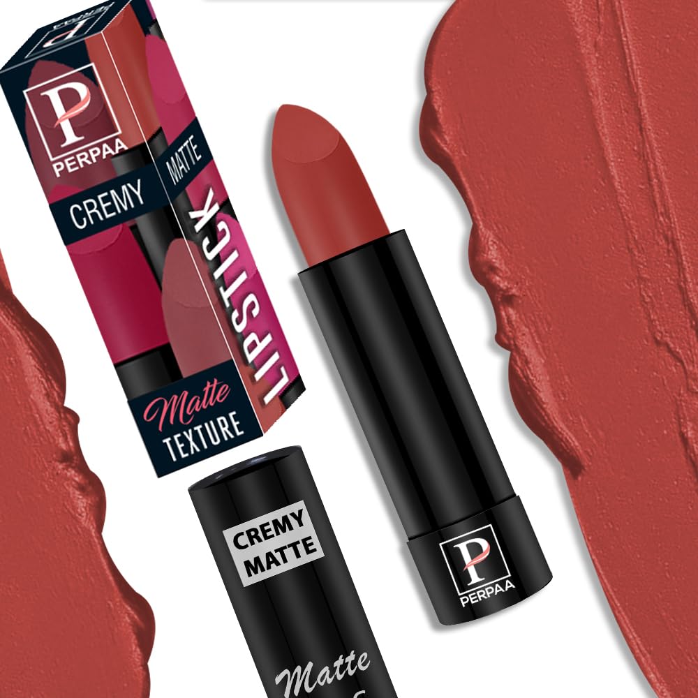 PERPAA Creamy Matte Lipstick - Long Lasting, Smudge Proof, One Swipe Application - 3.5g Each - Set of 2 (Red Bloom, Rust Orange) - Perfect for Everyday Wear, Date Night & Special Occasions