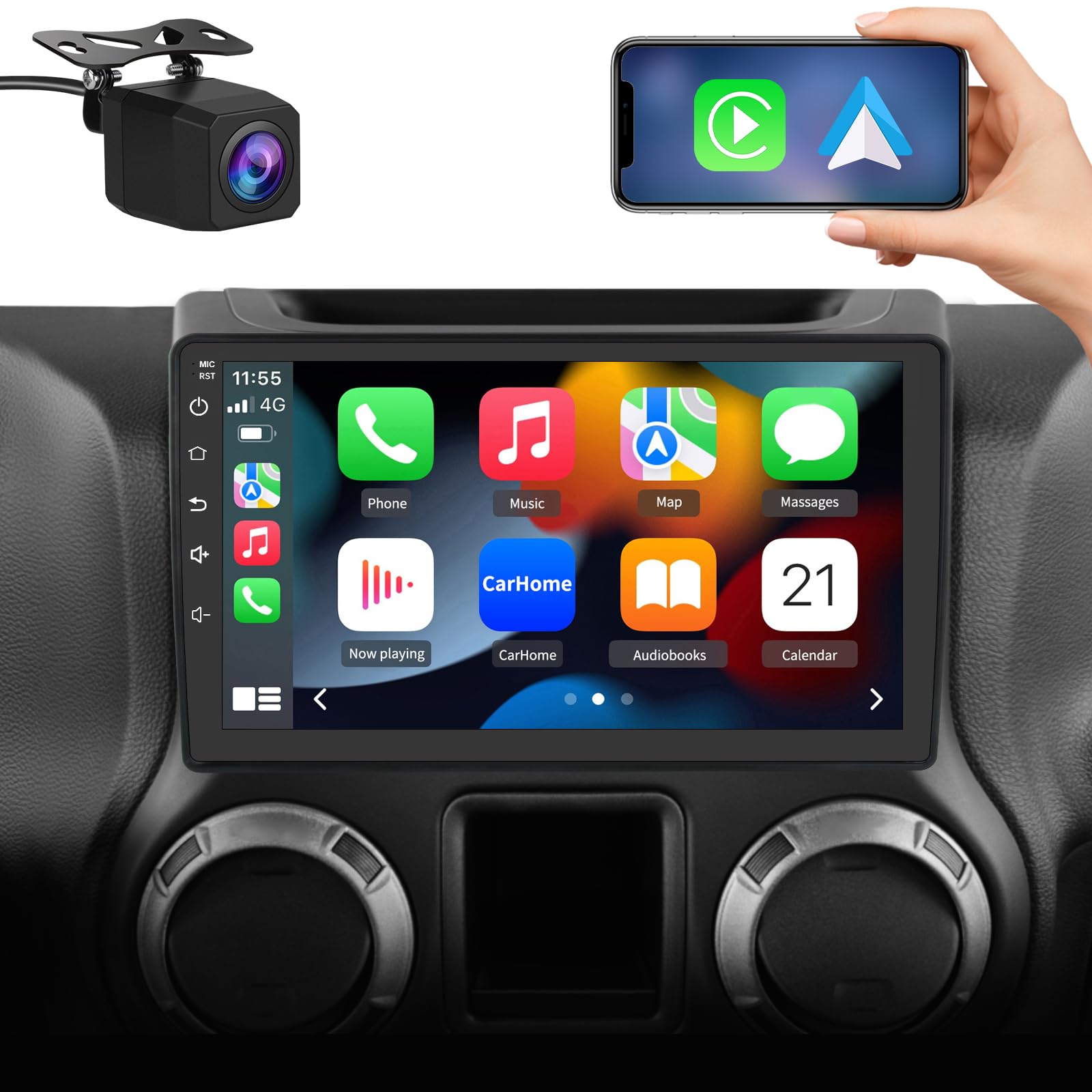 Jeep Wrangler JK Grand Cherokee Dodge Ram 1500 Android 13 Car Stereo with Wireless CarPlay & Android Auto - 2GB RAM 64GB Storage - Bluetooth Touchscreen Radio with Backup Camera for Seamless Driving Experience