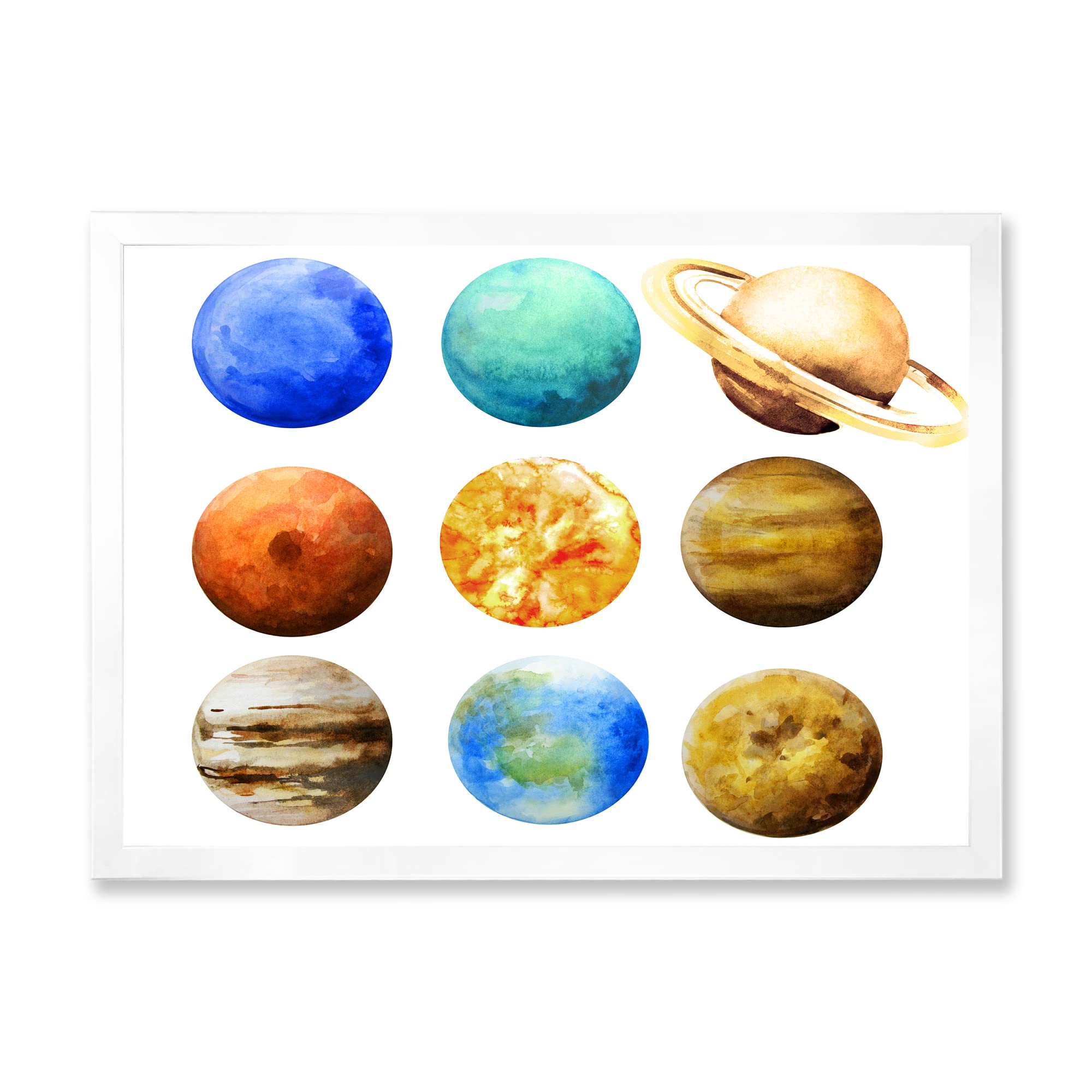 DesignQ Various Planets in Orbit Modern Framed Wall Art - Solar System Decor for Living Room, Bedroom & Office Space