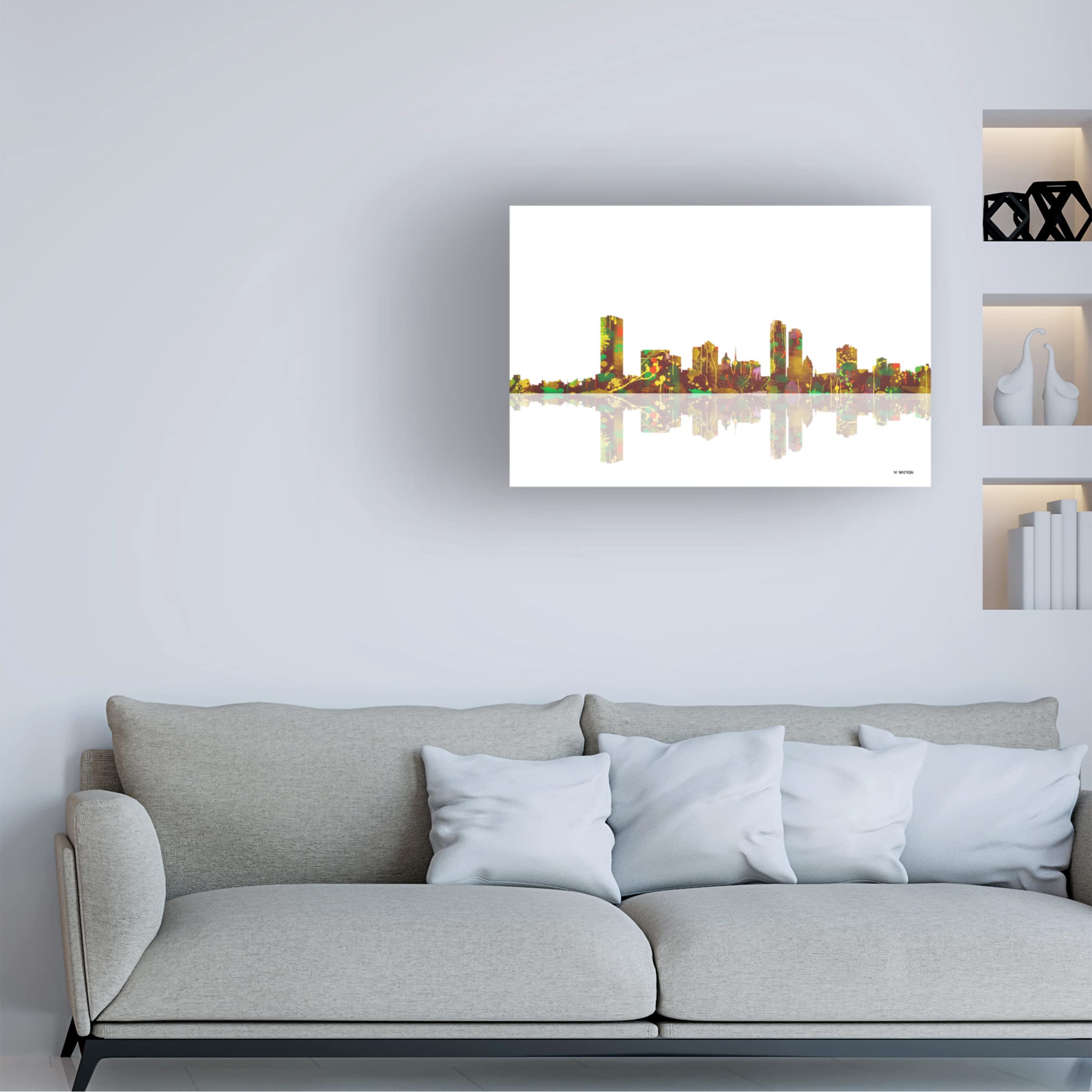 Trademark Fine Art 'Milwaukee Wisconsin Skyline 1' Canvas Wall Art by Marlene Watson - 30x47 Inches, Modern Cityscape Painting for Living Room, Office & Home Decor