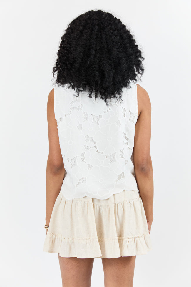 Right Through Me Ivory Eyelet Tank Top - Women's Lace Trim Camisole for Summer, Beach & Casual Outfits