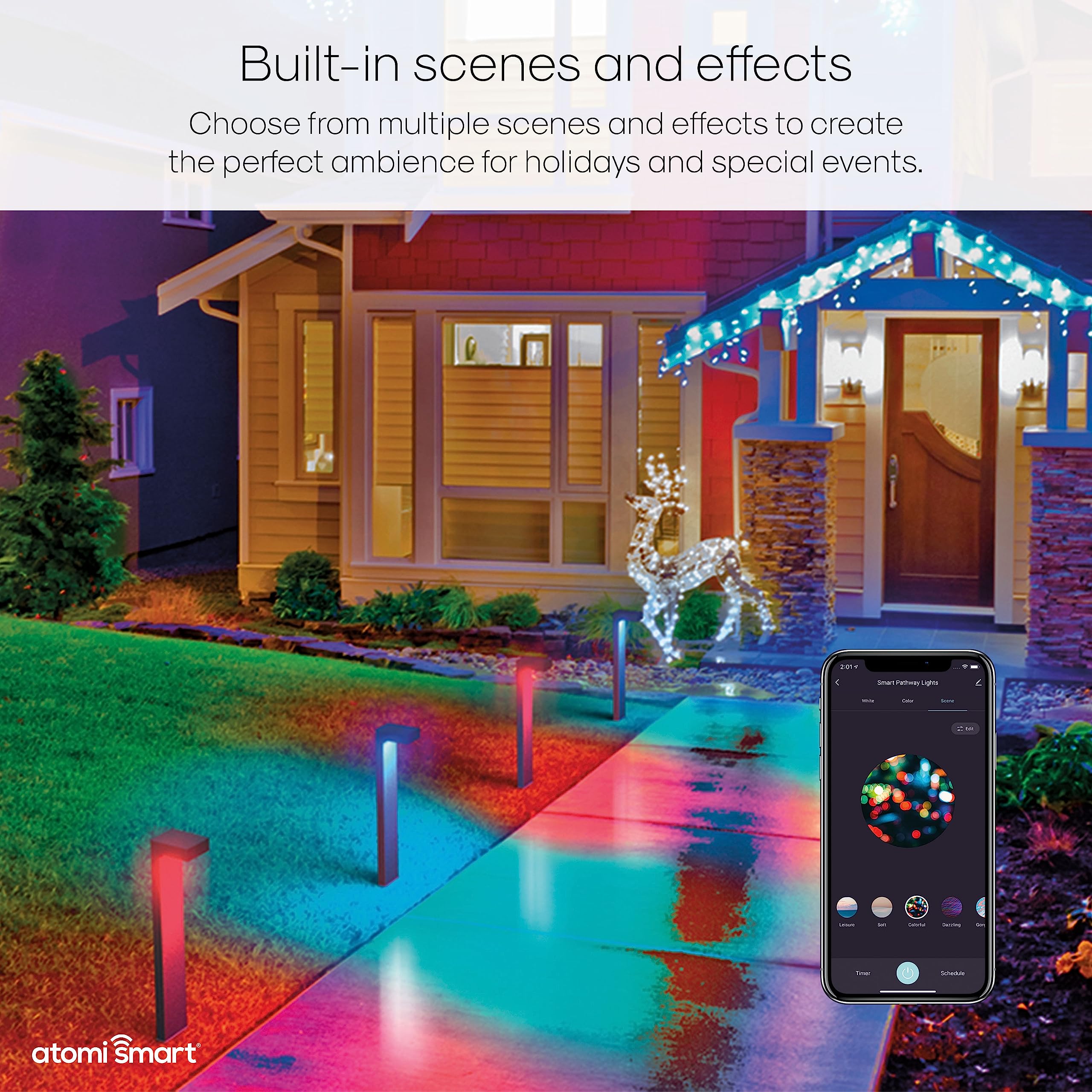 Atomi Smart WiFi LED Pathway Lights - 4-Pack Outdoor Landscape Lighting, 800 Lumens Dimmable & Tunable White to RGB (2500K-9000K), IP65 Waterproof, Works with Alexa & Google Assistant - Perfect for Garden, Walkway, and Patio Lighting