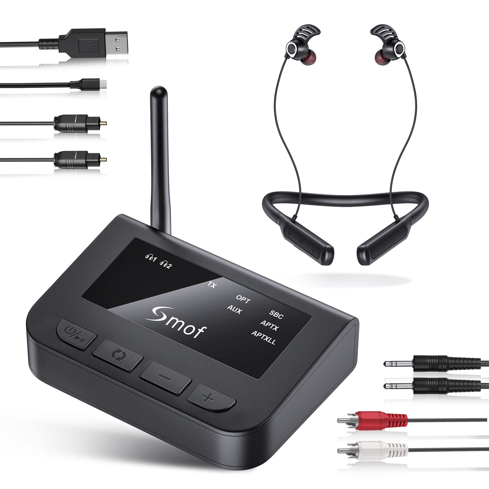 Smof Wireless Headphones for Seniors with Bluetooth 5.0 - HD TV Earbuds with Optical/RCA/AUX Connectivity, Individual Volume Control & Zero Latency - Perfect for Watching TV, Movies, and Listening to Music at Home