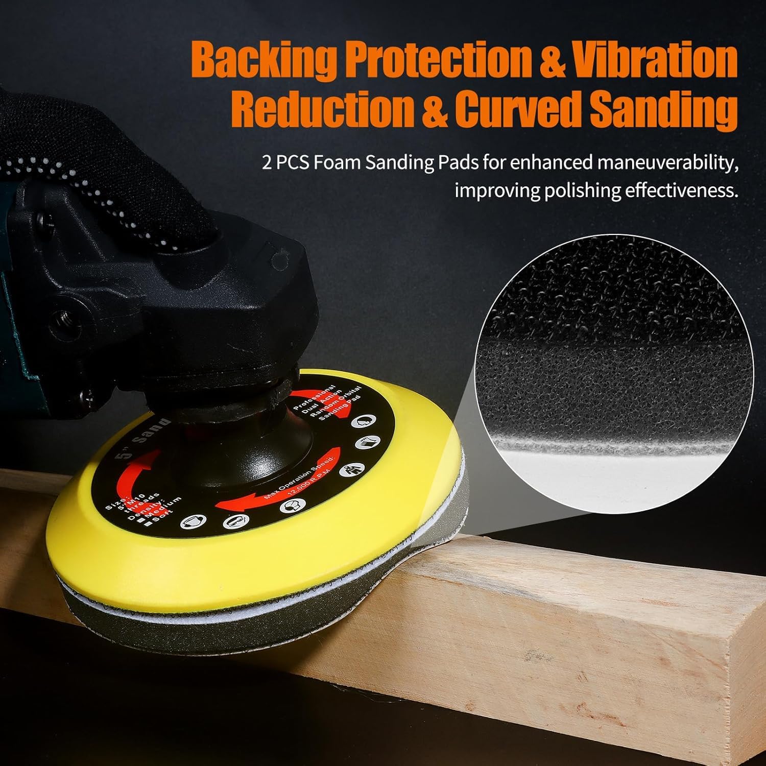 4 PCS 5 Inch Hook and Loop Backing Pad for Angle Grinder - 5/8-11 Thread Sanding Disc Backing Plate with Foam Interface - Perfect for Woodworking, Metal Polishing & DIY Projects