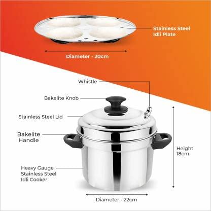 Stainless Steel Idli Maker with 4 Plates & Lid - 16 Idli Capacity - Induction & Gas Stove Compatible - Perfect for Indian Breakfast & South Asian Cooking at Home