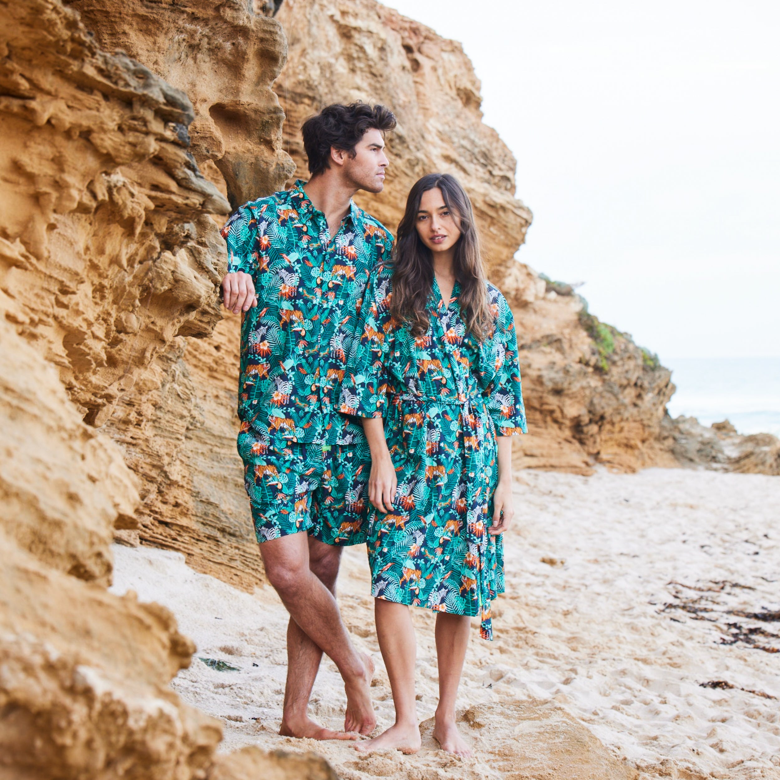 Women's Dark Jungle Woven Robe - Soft Green Loungewear for Spa, Yoga & Relaxation at Home