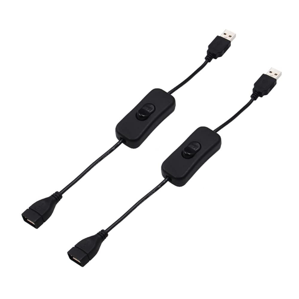 2 Pack Black Male to Female USB Extension Cable with On/Off Switch - Inline Rocker Power Control for Dash Cam, LED Desk Lamp, USB Fan, Light Strips | Perfect for Home Office, Car Accessories & DIY Electronics Projects