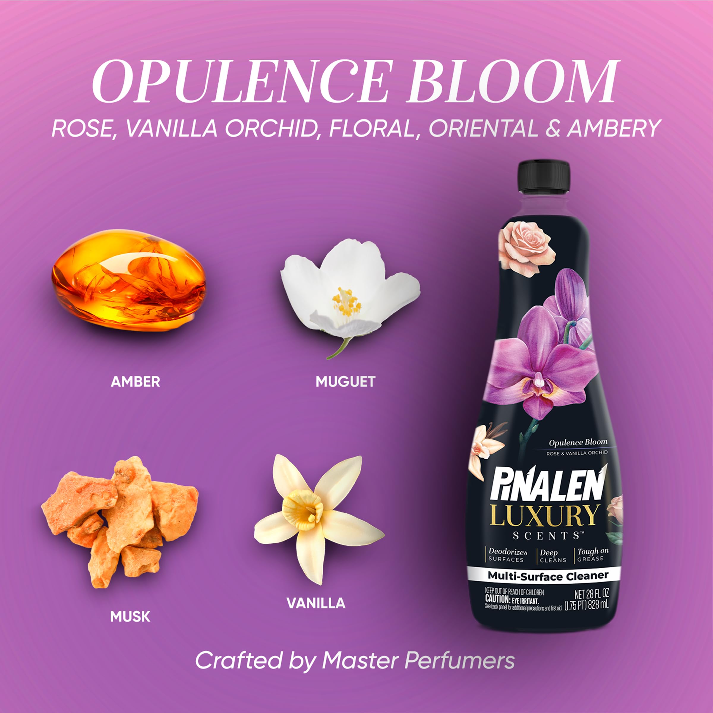PINALEN Luxury Scented Multipurpose Cleaner - Deep Cleaning Formula with Long Lasting Fragrance - All-Purpose Bathroom & Kitchen Cleaner for Countertops, Floors & Tiles - Opulence Bloom Scent (28 Fl Oz) - Perfect for Homes, Offices & Commercial Spaces