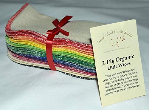 Organic Cotton 2-Ply Baby Wipes 8x8 Inches - Set of 20 Soft Reusable Cloth Wipes with Crayon Print | Eco-Friendly, Hypoallergenic & Made in USA | Perfect for Diaper Changes, Face Cleaning & Gentle Skin Care