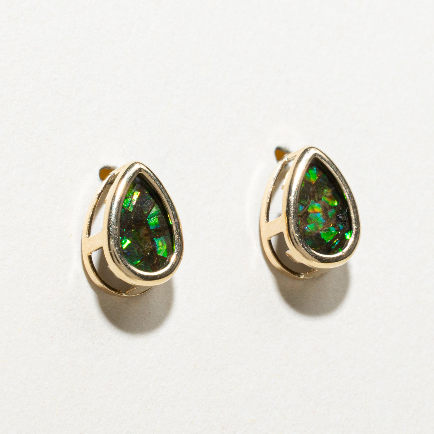 14K Gold Pear Cut Ammolite Stud Earrings | 0.80ctw Natural Gemstone Jewelry | Elegant Gift for Women, Brides & Special Occasions