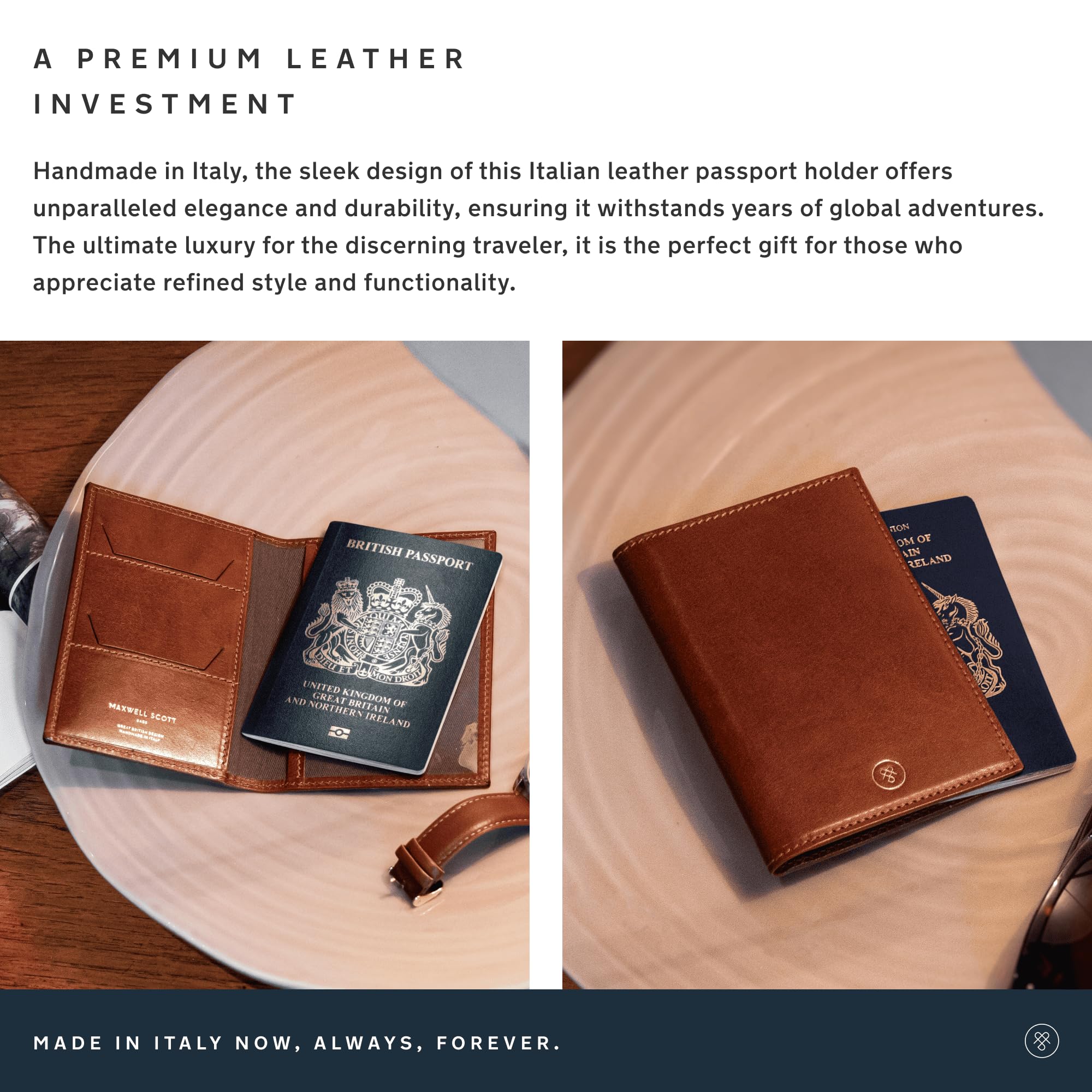 Maxwell Scott Personalized Luxury Leather Passport Holder - The Prato in Petrol Blue | RFID Blocking Travel Wallet for Men & Women | Perfect for Business Trips & Vacation Travel Accessories