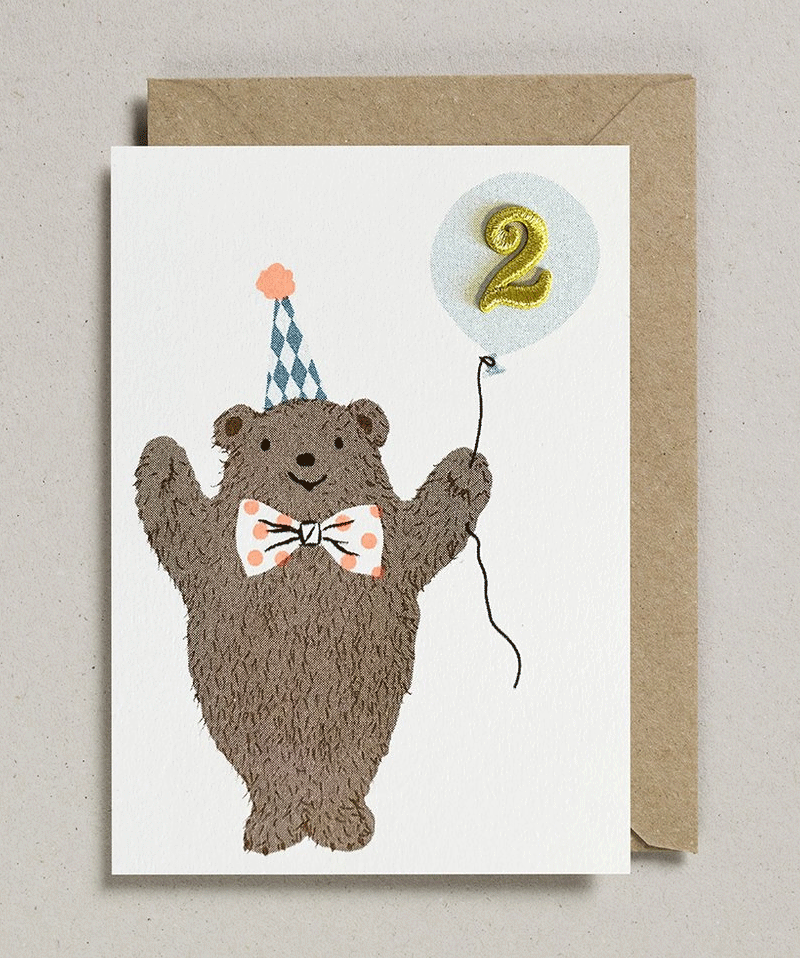 Adorable Age 2 Bear Birthday Card - Perfect for Toddler's 2nd Birthday Party & Celebration - Cute Animal-Themed Greeting Card for Boys & Girls