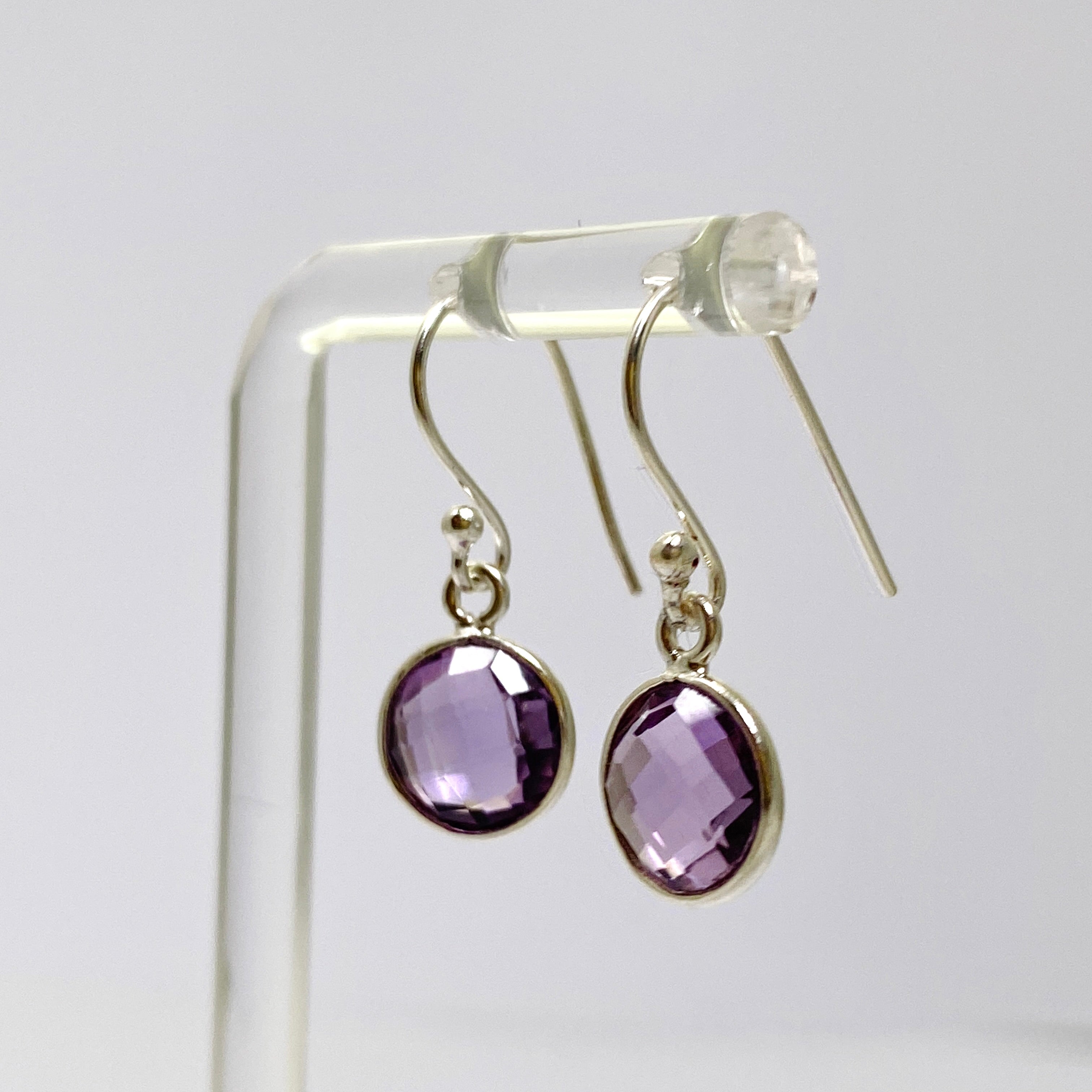 Amethyst Round Checkerboard Faceted Earrings for Women - Elegant Purple Gemstone Jewelry Gift for Birthday, Anniversary & Valentine's Day - Perfect for Parties, Weddings & Special Occasions