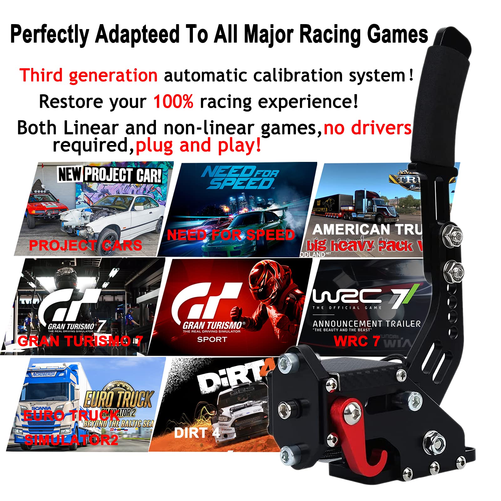 Obokidly Upgraded USB Handbrake for Sim Racing - Compatible with Logitech G920, XBOX ONE/XBOX ONE S & PC - Black Ergonomic Hand Brake with Clamp for Realistic Drifting & Rally Games - Perfect for Racing Simulators & Gaming Setups