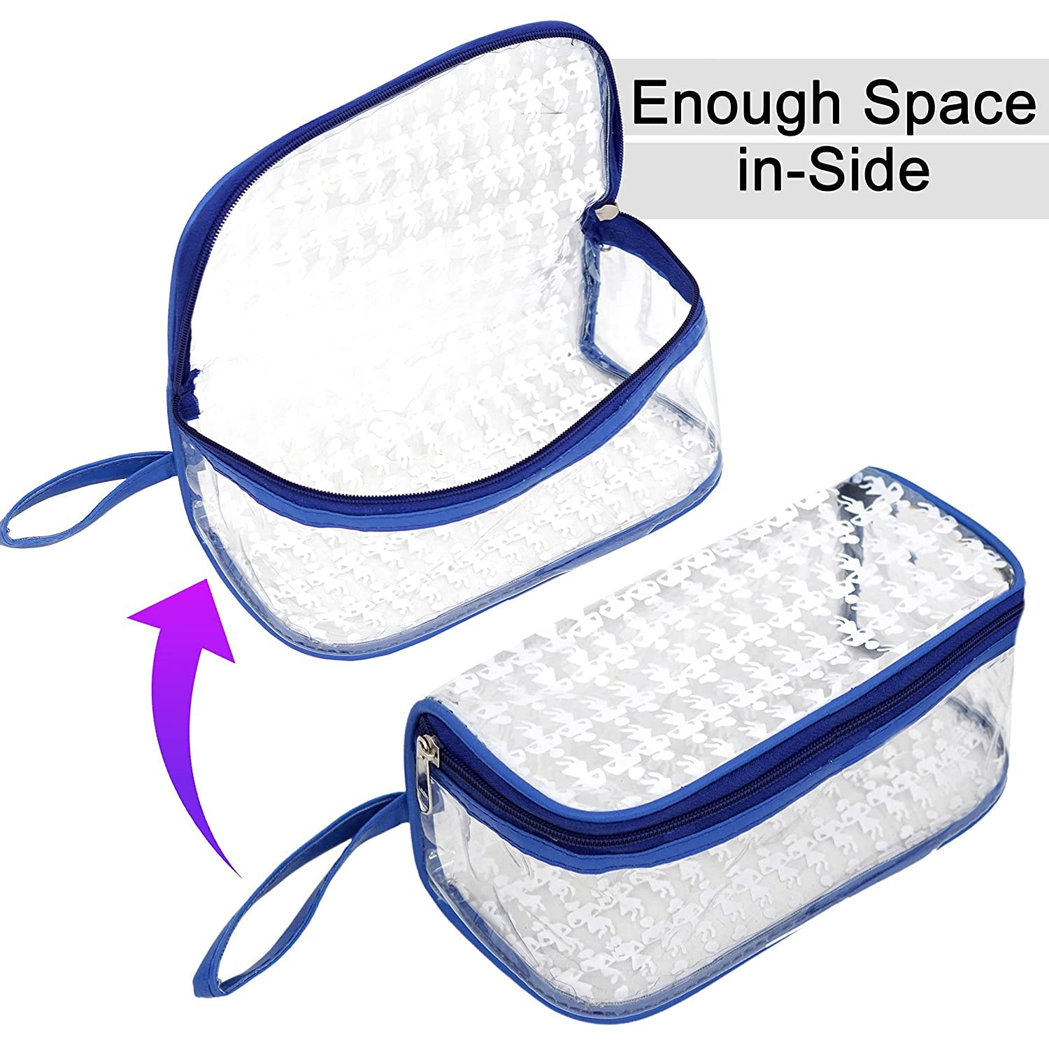 PRISMAXIC 4-Piece Set of Clear Travel Toiletry Bags with Handles - Waterproof Cosmetic Organizer Pouch for Makeup, Shampoo, Skincare - Perfect for Air Travel, Gym, Beach & Vacation (Blue)