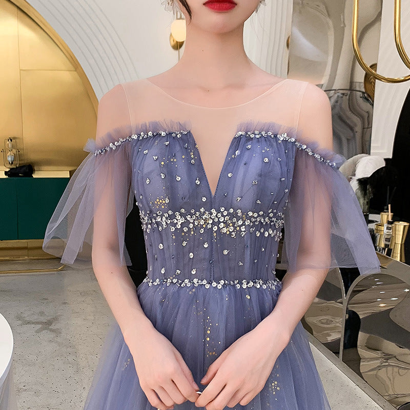 Off Shoulder A-Line Tulle Prom Dress - Shiny Formal Evening Gown for Homecoming, Wedding & Special Occasions | Style 639