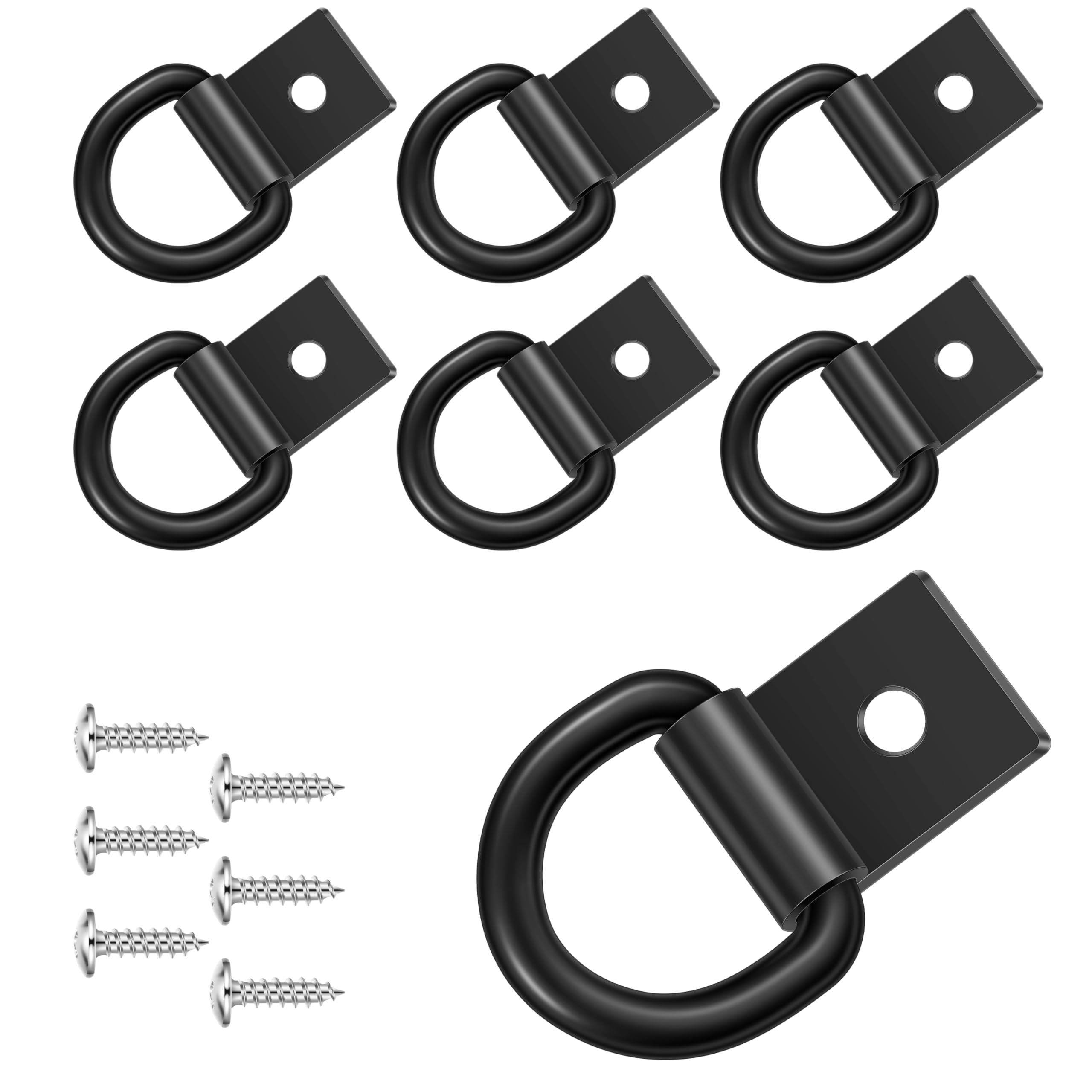 Garini 6Pcs Heavy Duty Black D Ring Tie Down Anchors with Screws - Surface Mount Hooks for Securing Cargo in Trailers, Truck Beds & Deliveries | Perfect for Transporting Furniture, Equipment & Heavy Loads