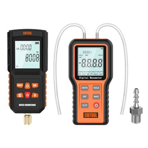 Digital Vacuum Gauge HVAC Tester - 100KPa/750061 Microns Micron Meter Set with Manometer for Gas Pressure Testing | CMTOOL Professional Tool for HVAC, Refrigeration & Automotive AC System Maintenance