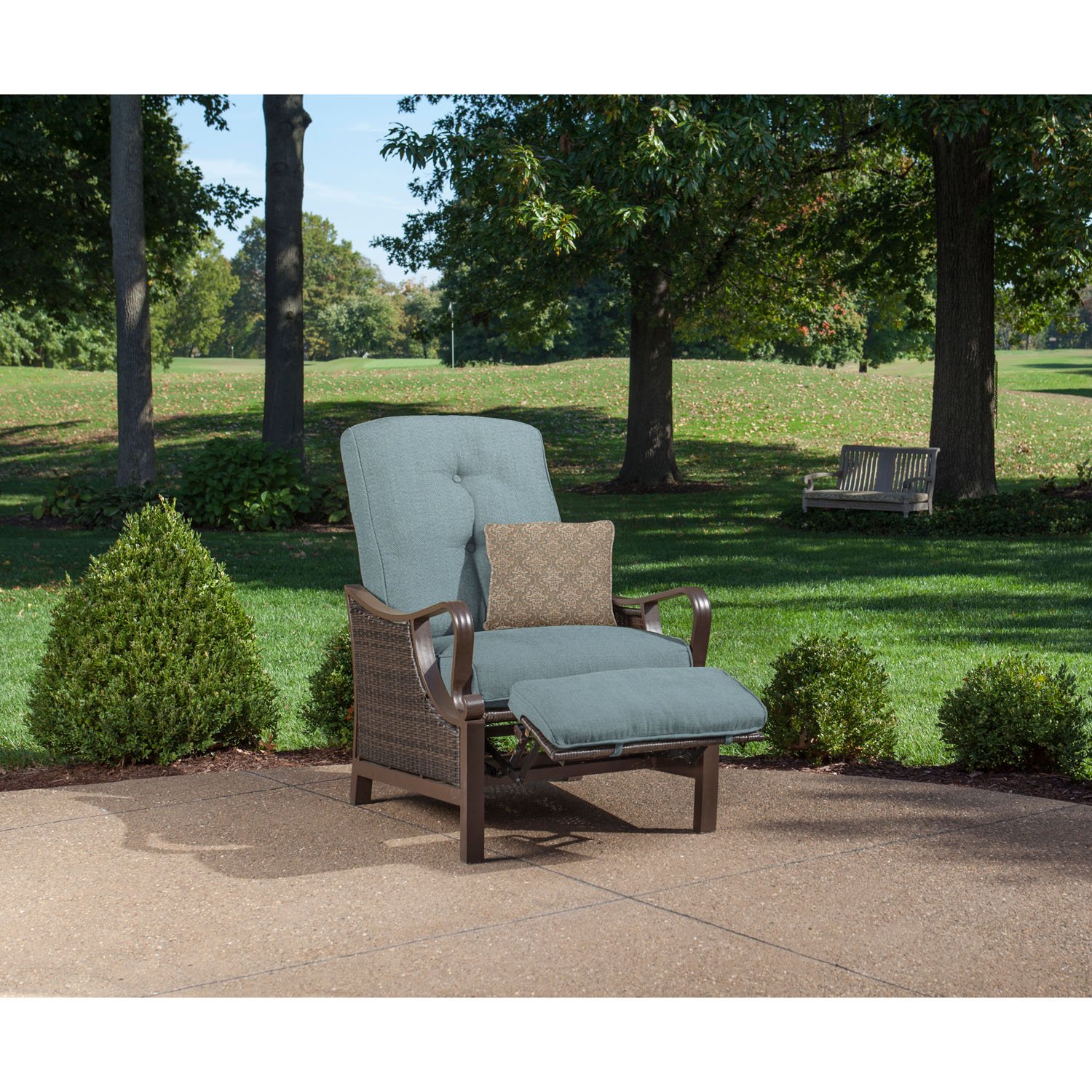 Hanover Ventura Brown Wicker Outdoor Recliner Chair with Cushions & Accent Pillow - All-Weather Patio Lounge Chair with Rust-Resistant Steel Frame - Perfect for Deck, Backyard, Poolside & Garden Relaxation