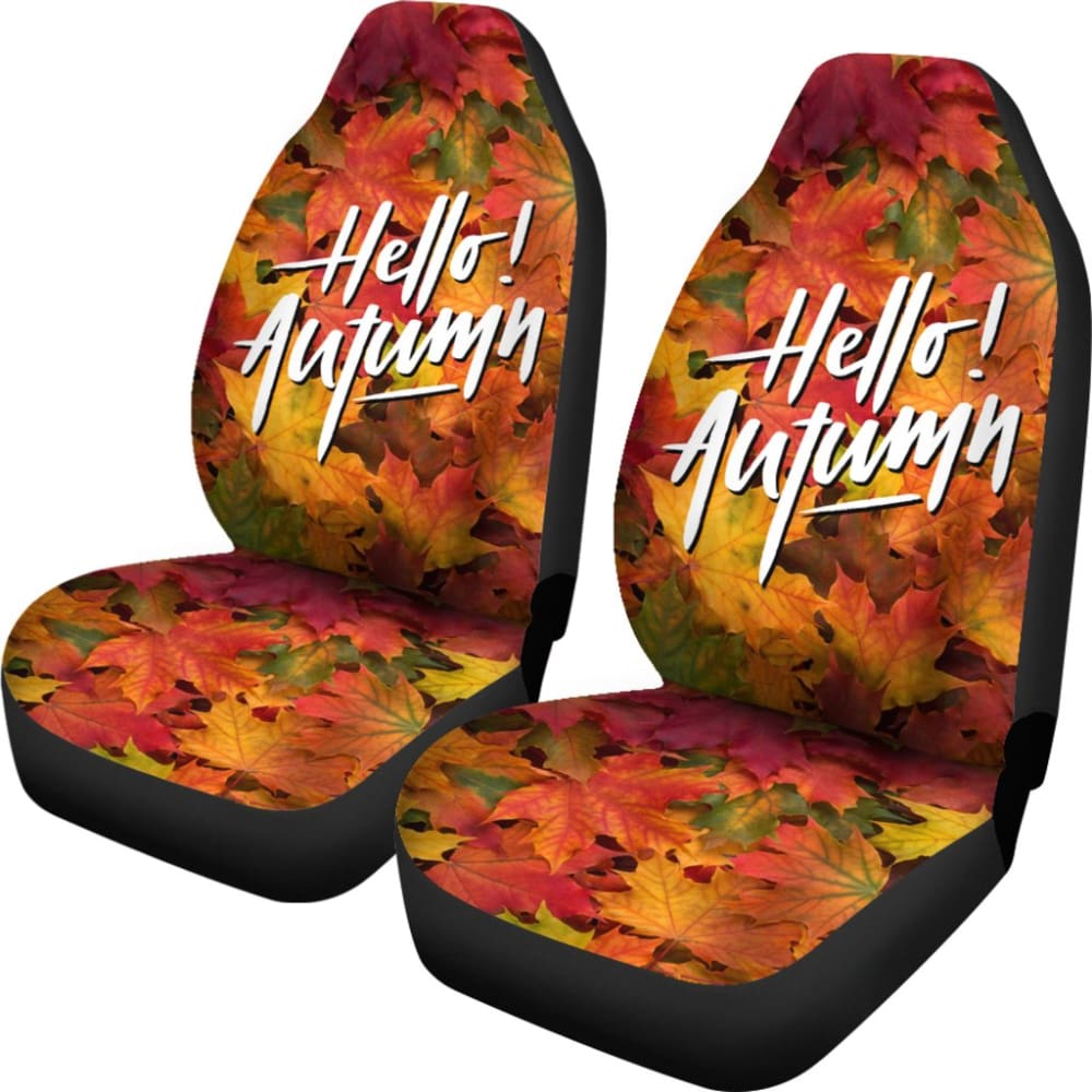 Stylish Hello Autumn Quote Car Seat Covers - Premium Universal Fit for Cars, SUVs & Trucks - Perfect for Fall Season Decor & Holiday Road Trips