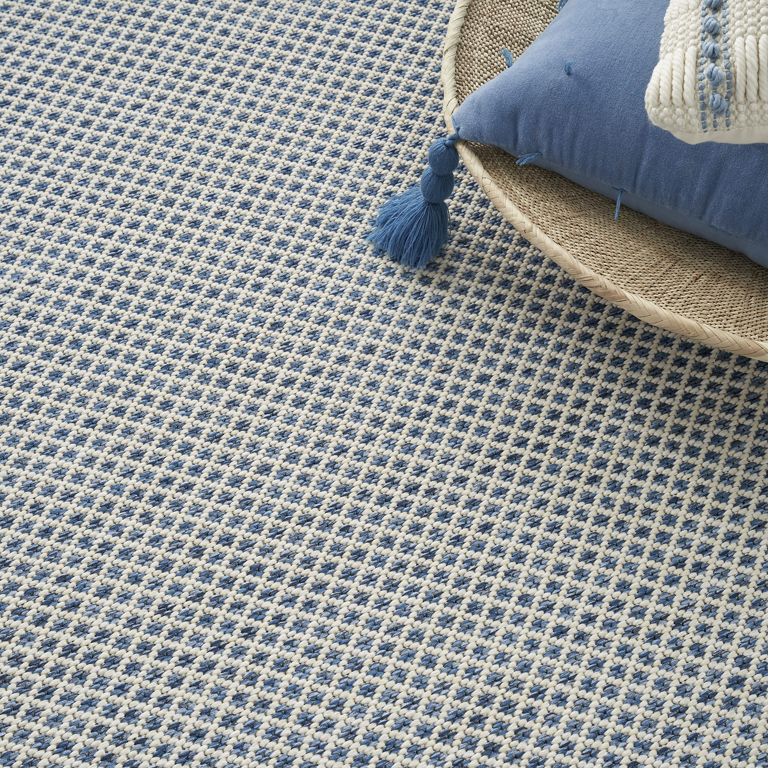 Nourison Courtyard 8' x 10' Indoor/Outdoor Area Rug - Ivory Blue Geometric Design, Easy to Clean, Non-Shedding - Perfect for Bedroom, Living Room, Dining Room, Deck, Patio & Backyard (8x10) | Durable & Stylish Home Decor for All Seasons