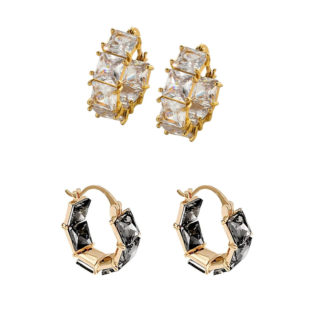 Geometric Ice Cube Crystal Huggies Hoop Earrings for Women | A7551 | Trendy Everyday Jewelry for Work, Party & Casual Outfits