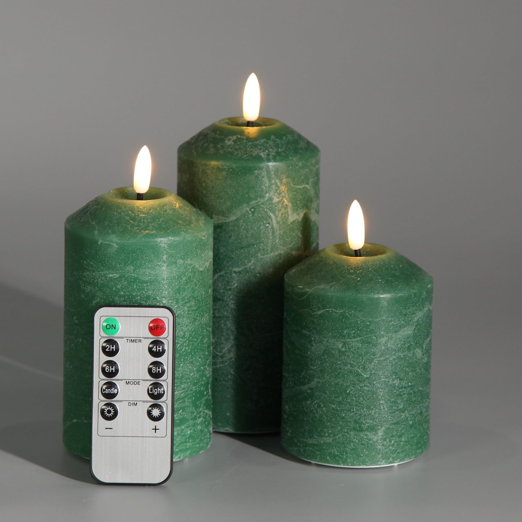 Dark Green Flameless LED Pillar Candles with Remote - Set of 3 Realistic Flickering Battery Operated Candles for Home Decor, Weddings & Romantic Ambiance