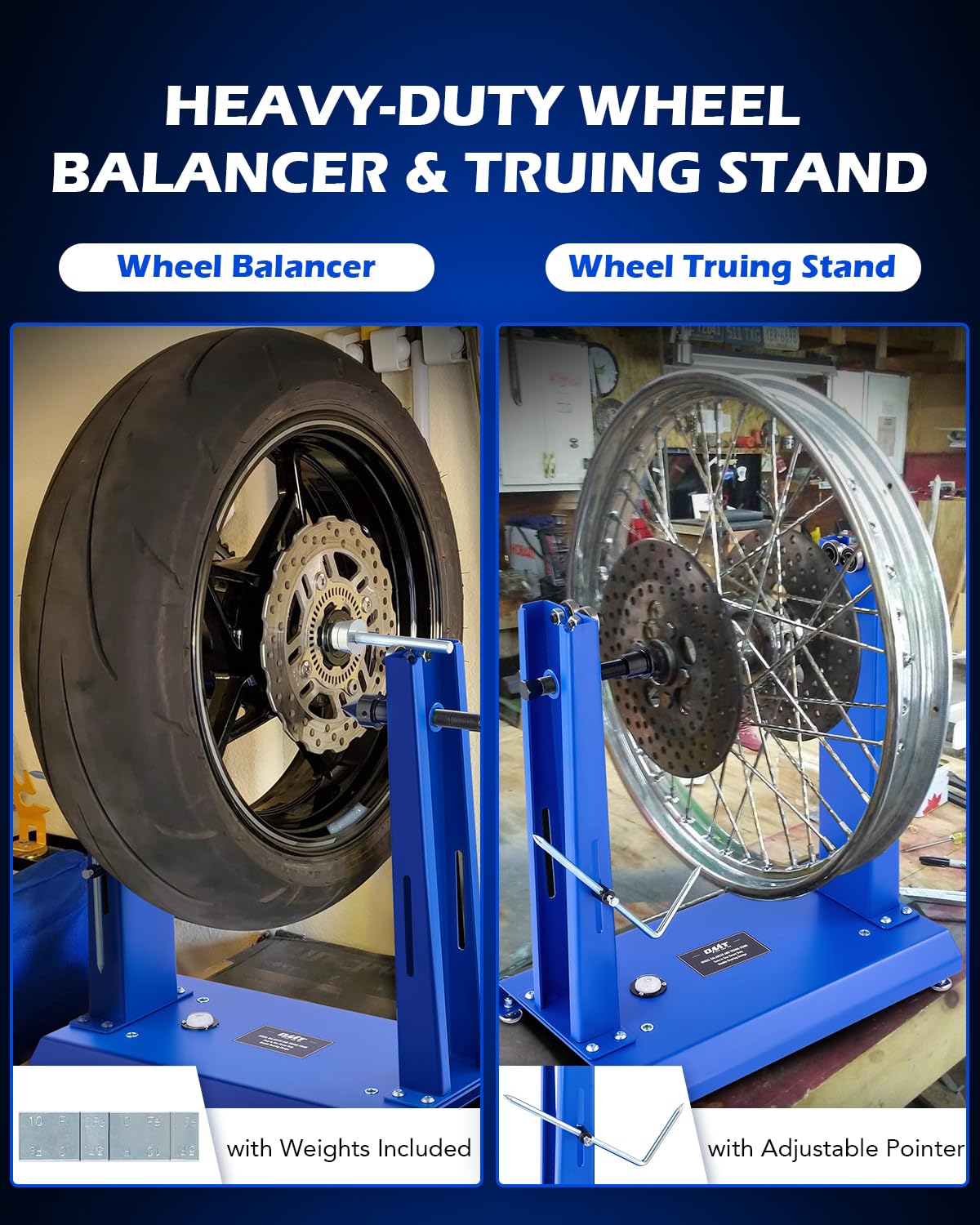 Orion Motor Tech Heavy Duty Motorcycle & Bicycle Wheel Balancer Stand - Adjustable Truing Pointer for Sport Dirt Bike Wheels - Perfect for DIY Repairs, Tire Balancing & Wheel Alignment in Home Garages