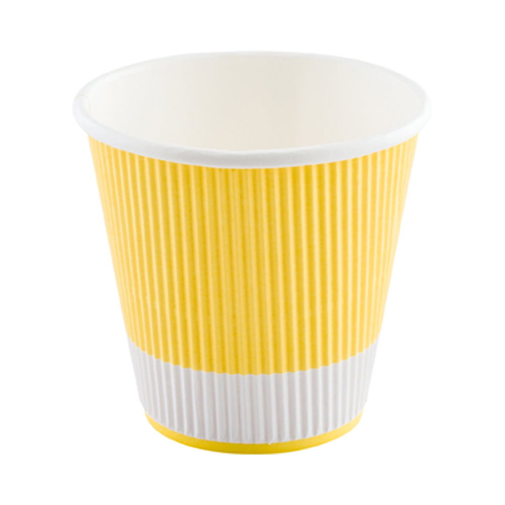 8 oz Light Yellow Paper Coffee Cups with Ripple Wall - 3.5