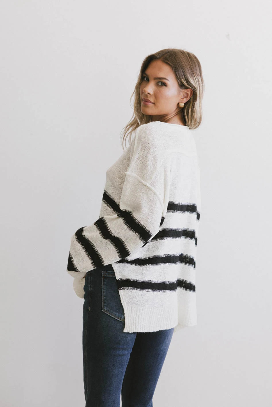Gracia Striped Sweater Top in Cream | Women's Casual Knit Pullover | Perfect for Fall Outfits & Cozy Coffee Dates